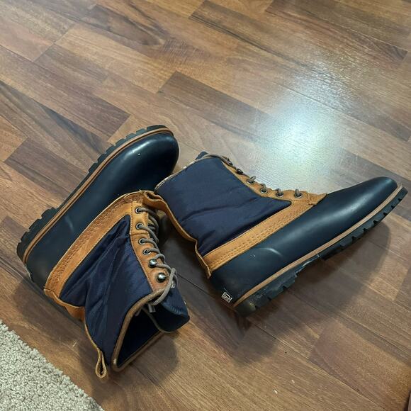 Vintage Lands' End Navy Blue & Brown Duck Boots Size 10 Rain Winter - Picture 8 of 10